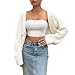 LOFAAC Women Y2K Open Front Rib Knit Shrug Crop Cardigan Solid Drop Shoulder Puff Long Sleeve Sweater Tops Outerwear(S,US,Women,White)