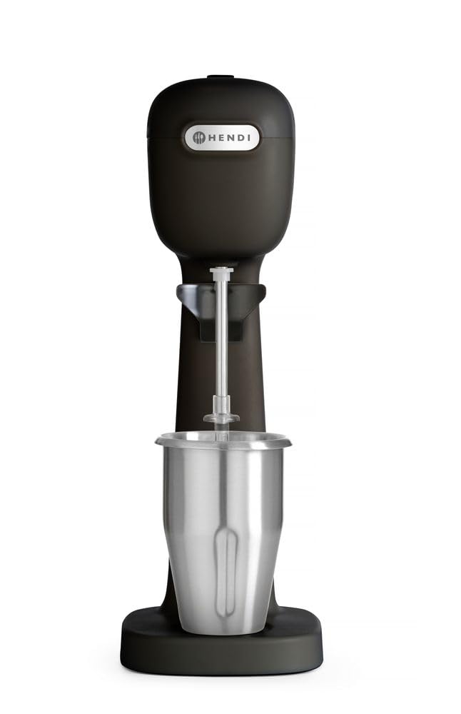 HENDI Mezclador Profesional de Bebidas, Aireador/Batidor de Bebidas Ligeras, Frappés, Capuchinos Fríos, Drink Mixer, Incluye 2 Vasos y 4 Agitadores, 230V/400W, 170x196x(H)490mm, Negro