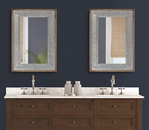 Kate and Laurel Deely Farmhouse Wall Mirror, 20 x 30, Rustic Brown and Silver, Rustic Wall Decor with Galvanized Metal Frame by Kate and Laurel - Image 2