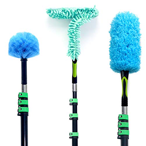 EVERSPROUT 7-to-26 Foot Duster 3-Pack with Extension Pole (30+ Foot Reach) | Hand-Packaged Cobweb Duster, Microfiber Feather Duster, Flexible Microfiber Ceiling Fan Duster | Aluminum Telescopic Pole