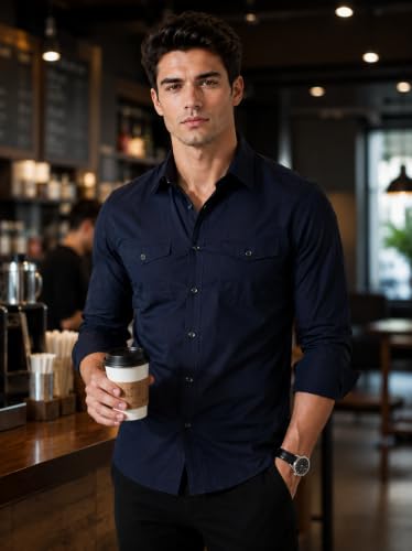 Image of Men's Double Flap Pocket | Regular Fit | Solid Spread Collar | Versatile Everyday Office Wear Comfortable |Stylish Design | Shirt