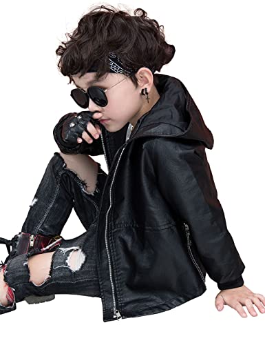 Girls Leather Jacket Children Motorcycle Jacket Kids Zipper Hooded Faux Leather Coat2