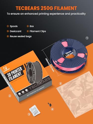 Image of TECBEARS Silk Filament 1.75, Shiny Silk PLA Filament, 3D Printer Filament with Smooth Silky Surface, 250G Spool, 8 Rolls, Gold+Silver+Black+White+Bronze+Red Cropper+Brass+Pink