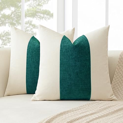Housses de coussin 50x50 cm OTOSTAR en coton lin rayé géométrique lot de 2