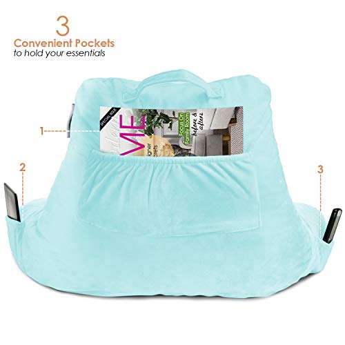 Image of Nestl Reading Pillow with Shredded Memory Foam, Designed for Sitting Up in Bed and Couch, Back and Arms Adjustable Support for Adult & Teens Backrest Pillows for Reading with Washable Cover Light Blue