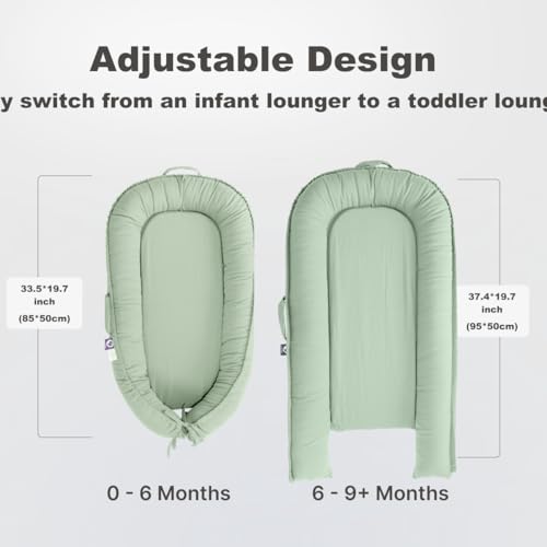 Image of Infant Lounger, Baby Nest Cover for Baby Girls & Boys, Portable Baby Support Cushion, Newborn Essentials for Baby 0-12 Months, 100% Cotton Breathable, Travel Baby Lounger (Spring Green)