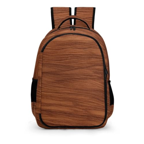 Mochila de viaje con compartimentos y textura de madera oscura 6