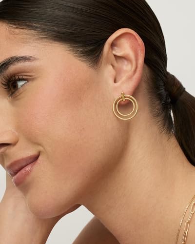 PAVOI 18K Gold Plated Statement Door Knockers Stud Earrings for Women | Interlock Ring Dangle Earrings4