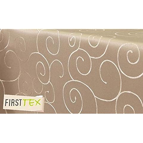 First-Tex Ornament Damast Tischdecke eckig 135x200 cm, Hellbraun, Pflegeleicht, Hochwertig, Bügelarm Cover