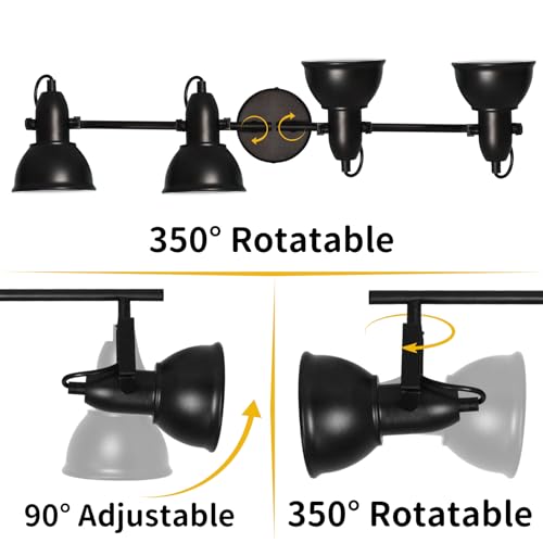 HiBay Ceiling Track Lighting Fixtures, Adjustable 4-Light Flush Mount Spot Light, Industrial LED Track Lights Black Spotlight Indoor for Kitchen, Dining Room, Bedroom, E26 Base (Bulbs Not Included