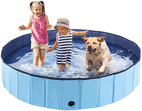 Eooqi Foldable Dog Bath Swimming Pool Plastic Kiddie Pool Portable Tub Collapsible Grooming Bathtub for Pets Kids Baby and Toddler, 63 x 12 Inches Blue