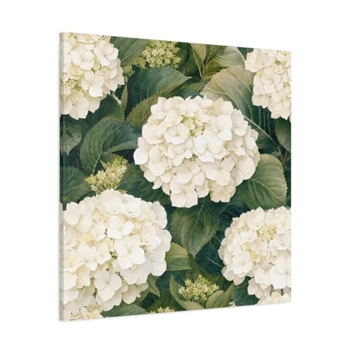 Tableau hortensia blanc et vert 90x90cm pour une decoration de salon elegante