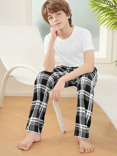 Ruisita Karierte lang Hose für Kinder Bedruckte Schlafanzug Jungen Flanell Pyjamahose für mädchen Pyjamas für Teenager Karierter Pyjama Herbst Winter