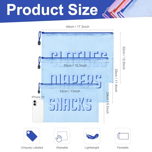 Image of 3pcs Hospital Bag Organizing Pouches for Labor and Delivery, Maternity Essentials Diaper Bag Organizer for Mom Travel (Blue, Large)