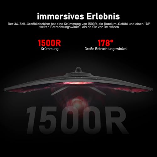 34 Zoll Ultrawide Curved Gaming Monitor 120Hz, 1500R PC Bildschirm UWQHD 3440x1440, Gebogenes Computerbildschirm, VA, Displayport, HDMI, VESA 75 * 75mm – Bild 3