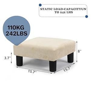 Joveco small foot rest stool ottoman 15 fabric square footstool upholstered footrest for chair under desk office living room wheat  urban country home decor