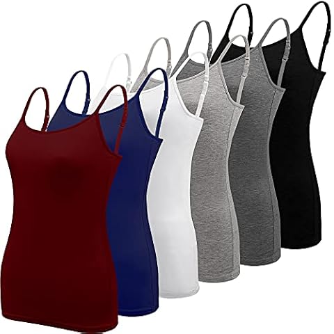 BQTQ 6 Pieces Basic Camisole Adjustable Strap Vest Top for Women and Girl, Black, White, Grey, Dark Red, Navy, Dark Grey, XX-Large Cover