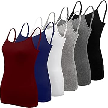 BQTQ 6 Pezzi Canotta Donna Canottiera Regolabile Spalline Tank Top Senza Maniche per Donna e Ragazze, Nero, Bianco, Grigio, Rosso Scuro, Blu Scuro, Grigio Scuro, L