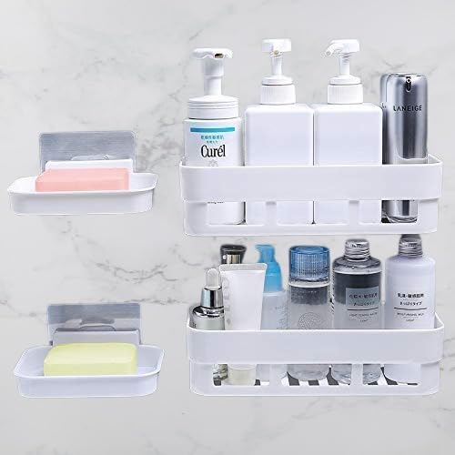 FNCRON Multipurpose Wall Mount Bathroom Shelf and Rack for Home and Kitchen. Adhesive Sticker Support without Drilling (2 Bathroom Shelf + 2 Soap Dish) (B0CK6KPQKJ) Amazon Price History, Amazon Price Tracker