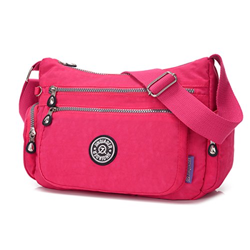 Sac à bandoulière imperméable rose avec multipoches zippées taille S