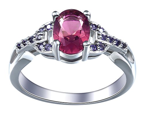Bigood Bague Femme Amour Cristal Anneau Fiançailles Maraige Anniversaire 925 Argent Rouge Périmètre 51.8mm