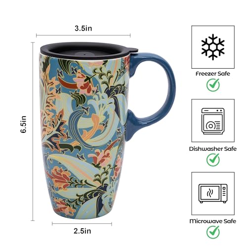Taza de viaje de cerámica 17oz con tapa diseño floral azul miniatura 7