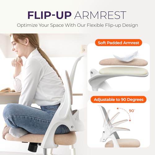 NEO CHAIR Office Desk Gaming Ergonomic Computer Chair with Lumbar Back Support Adjustable Height Swivel Rolling Wheels Flip-up Arms Mesh Chair for Home Vanity (Beige) - Image 7