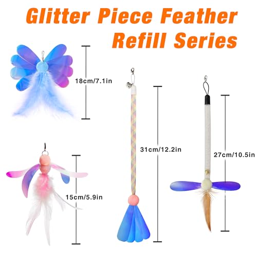 JXFUKAL Cat Feather Toy Refills, 4Pcs Simulation Butterfly Dragonfly Glitter Piece Feather Cat Lures Cat Wand Attachment Cat Toys Replacement for Kitty Kitten Indoor Cats Cat Accessories - Thumbnail 6