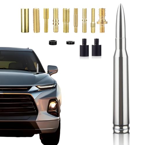 Chrome Antenna 50 Cal Car Truck Bullet Antenna Truck Accessories Universal Replacement for GMC Sierra 1500 Chevy Dodge Ram Silverado 1500 2500 3500 Ford F150 F250 F350 (Chrome)