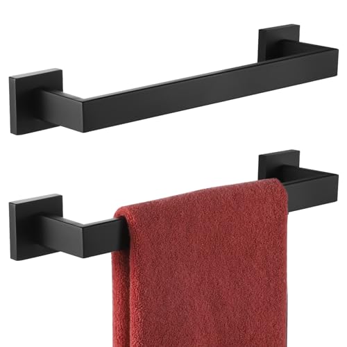 Image of KOKOSIRI 12-Inch Single Towel Bar, Bathroom Kitchen Towel Holder, Wall Mounted SUS304 Stainless Steel Towel Rack 2 Pack, Matte Black, B4003BK-L12-P2