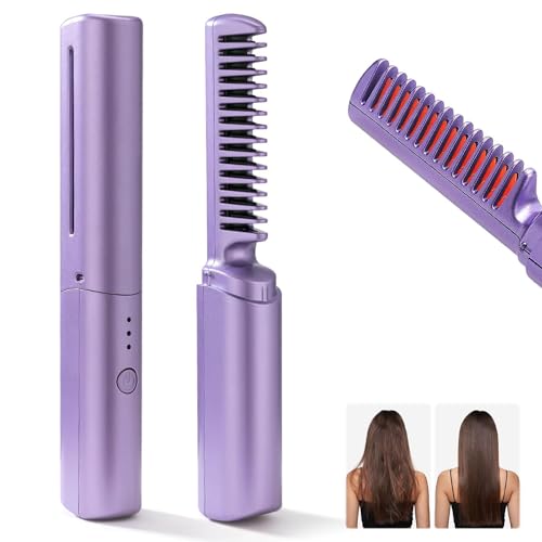 ANGENIL Wireless Hair Straightening Brush | Rechargeable Hair Straightener Brush For Women | Cordless Heat Straightener Comb, Electric Hair Brush Straightener with Negative Ion (Multicolored)