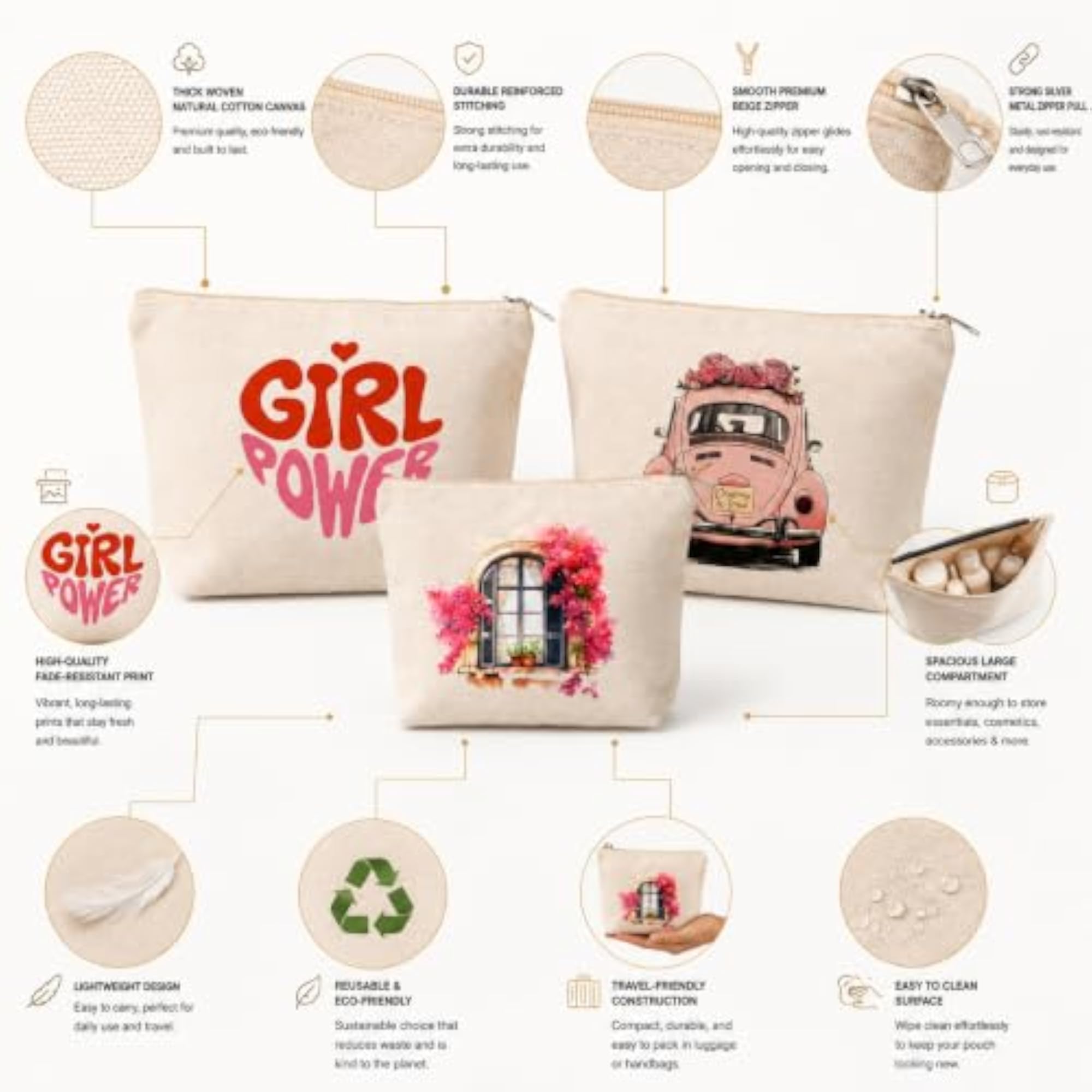 Girlies Printed Canvas Pouch for Women and Girls
