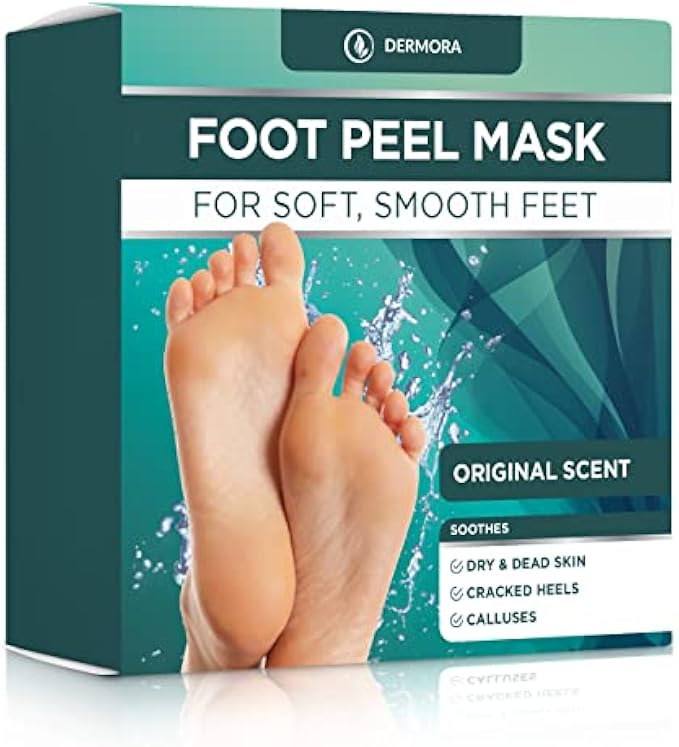 DERMORA Foot Peel Mask - 2 Pack of Regular Size Skin Exfoliating Foot Masks for Dry, Cracked Feet, Callus, Dead Skin Remover - Feet Peeling Mask for baby soft feet, Original Scent
