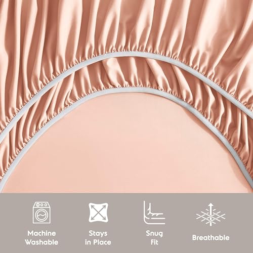 Image of Nestl Extra Deep Cal King Sheet Set - 6 Piece Breathable & Cooling Sheets - Hotel Luxury Bedding Set w /18-24 Inch Deep Pockets - Easy & Secure Fit - Super Soft, Wrinkle Free & Comfy - Peach Beige