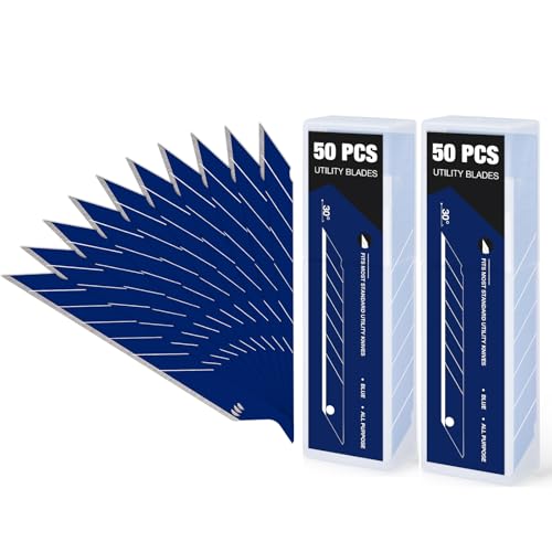 Image of 9mm Utility Knife Replacement Blades,30 Degree Snap Off Carbon Steel Knife Blades for Retractable Cutting Knives, Hobby, Craft, Box Cutter 100PCS (Blue)