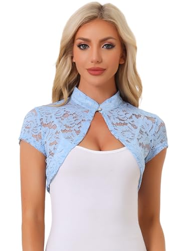 Image of Allegra K Women's Lace Cardigan Stand Collar Short Elegant Shrug Open Front Cropped Bolero Cardigan