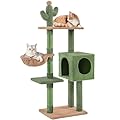 Yaheetech Cactus Cat Tree, Cat Scratching Post with Large Condo, Multi-Level Cat Tower for Indoor Cats, Cat Climbing Tree Activity Centre Furniture with Platform & Basket, Green/Brown