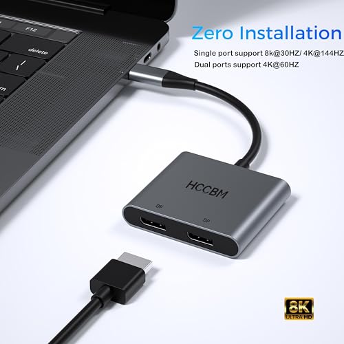 Image of USB C to Dual DisplayPort(DP) Adapter Splitter 8K, Type C to 2 DP Dongle