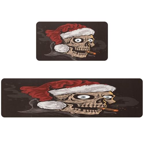 2 tapetes de cocina de calaveras navideñas antideslizantes y lavables 2