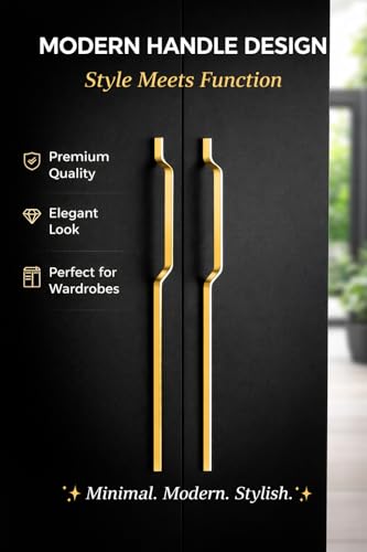 Image of Fancy 24 Inches Brushed Gold Finish Long Stainless Steel Cabinet Wardrobe Door Handles, Pull Handles for Wardrobe & Kitchen, Long Drawer Handles for Furniture (Pack of 3)