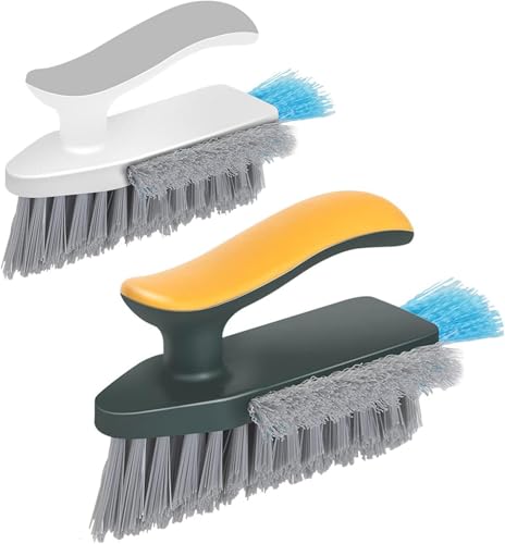 Image of WKY Scrub Brush for Cleaning, Bathroom Cleaning Brushes with Squeegee, Stiff Bristles Deep Cleaning Brush, V-Shape Cleaner Brush for Kitchen Tub Sink Floor (2 Pack)