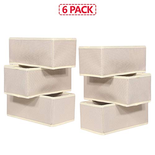 Image of DIOMMELL 6 Pack Foldable Cloth Storage Box Closet Dresser Drawer Organizer Fabric Baskets Bins Containers Divider with Drawers for Clothes Underwear Bras Socks Lingerie Clothing,Beige 060
