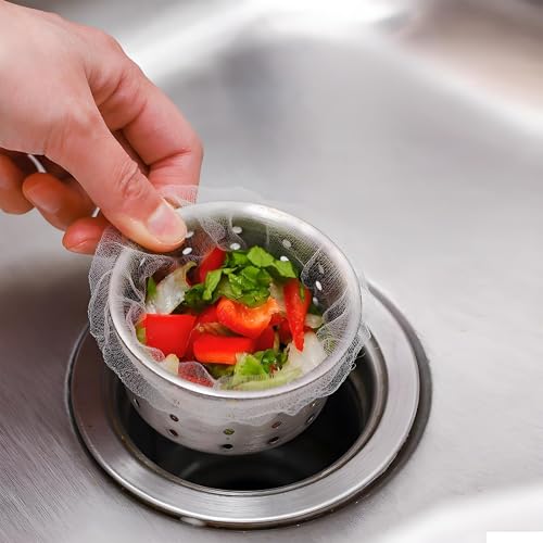HSYTEK 400 Stück Einweg Sink Filter, Sieb für Spülbecken, Verstopfungssicher Abflusssieb Küchenspüle, Elastisch Mesh Waschbecken Sieb, Sink Strainer für Küche, Badezimmer, Waschbecken (4 x 100 Stück)