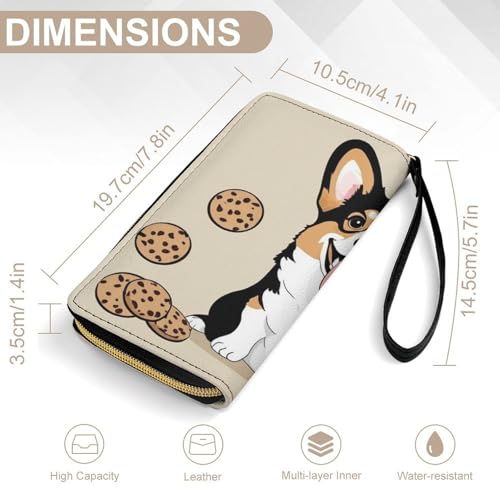Womens Wallet, Waterproof PU Leather Wallet, Large Capacity Credit Card Holder Funny Corgi Dogs Cookies Coin Zipper Clutch Purse2
