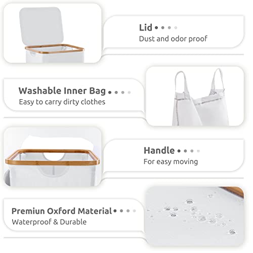 100L Large Laundry Hamper With Lid And Liner Bag, 27.6" Tall Laundry Basket With Handle, Waterproof And Collapsible Cloth Hamper For Bedroom And Bathroom, White #TOP4