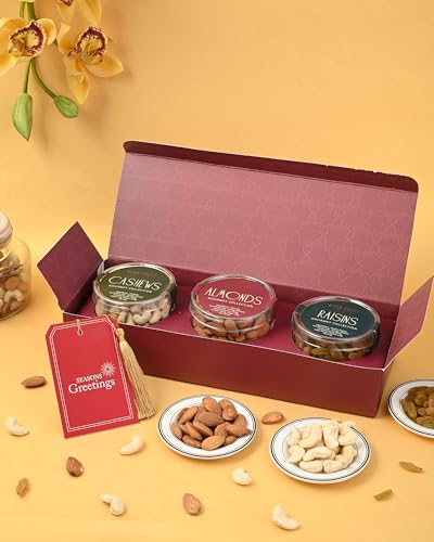 Image of HyperFoods Eid Mubarak Gift Box Cashews Almonds Walnuts 350 Grams Dry Fruits Gift Pack Ramzan Gift Hampers Dry Fruits Gifts Pack of 3 DryFruit Combo Pack DryFruits Pet Jars Pack of 3 Dryfruits