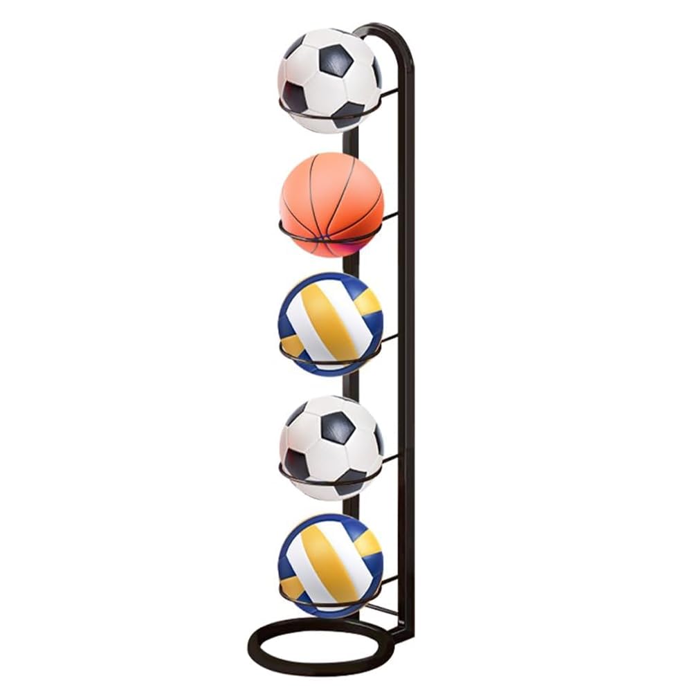 Kleemeiero Rastrelliera per Palloni Verticale 5 Livelli Porta Pallone da Calcio Basket Pallavolo, Nero