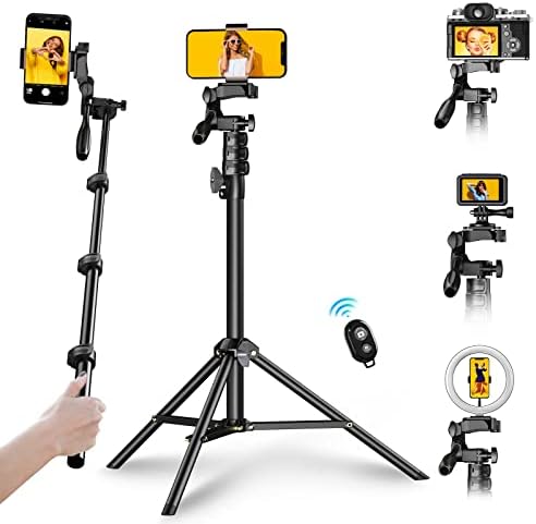APEXEL 70" Cell Phone Tripod, Selfie Stick Tripod with Remote for iPhone, 360° Portable Camera Stand Fit for GoPro Pole/iPhone/Android/Camera/Ring Light, Live Stream/Vlogging/Photography.