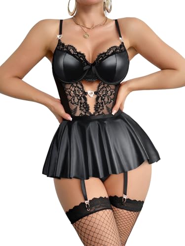 Image of Lilosy Sexy Lingerie Set 3 Piece Women Corset Bodysuit Skirt