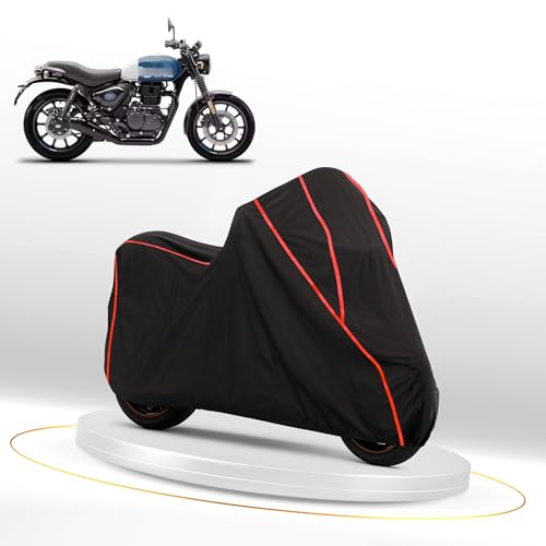 Image of Waterproof Bike Cover for RE Hunter 350 | Dustproof, UV Heat Resistant & Windproof with Full Bottom Elastic, Heavy Duty Triple Stitched - Black Polyester